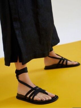 Charles & Keith Black Strappy Ankle Tie Sandals 38